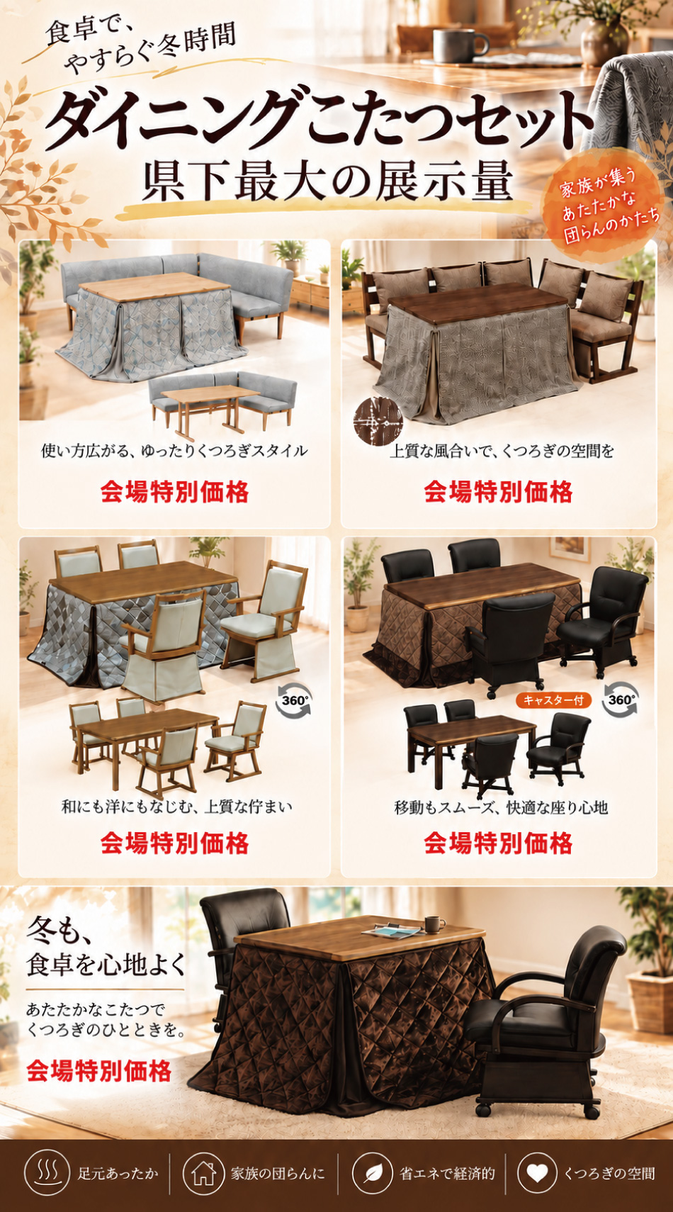ダイニングこたつセット展示