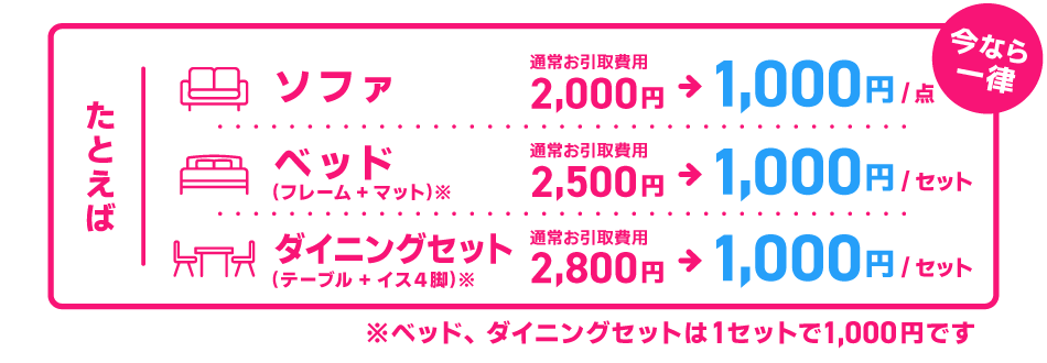 不要家具引取 最大1,000円